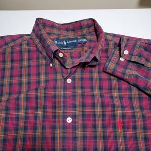 Polo Ralph Lauren Mens XL 17.5 Classic Fit Oxford Micro Plaid Button Down Shirt